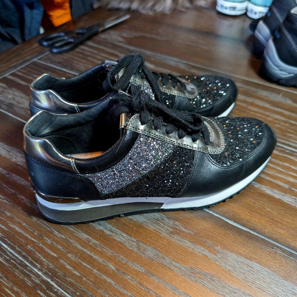 Michael Kors Allie sneaker trainer black and silver glitter size w8 EUC